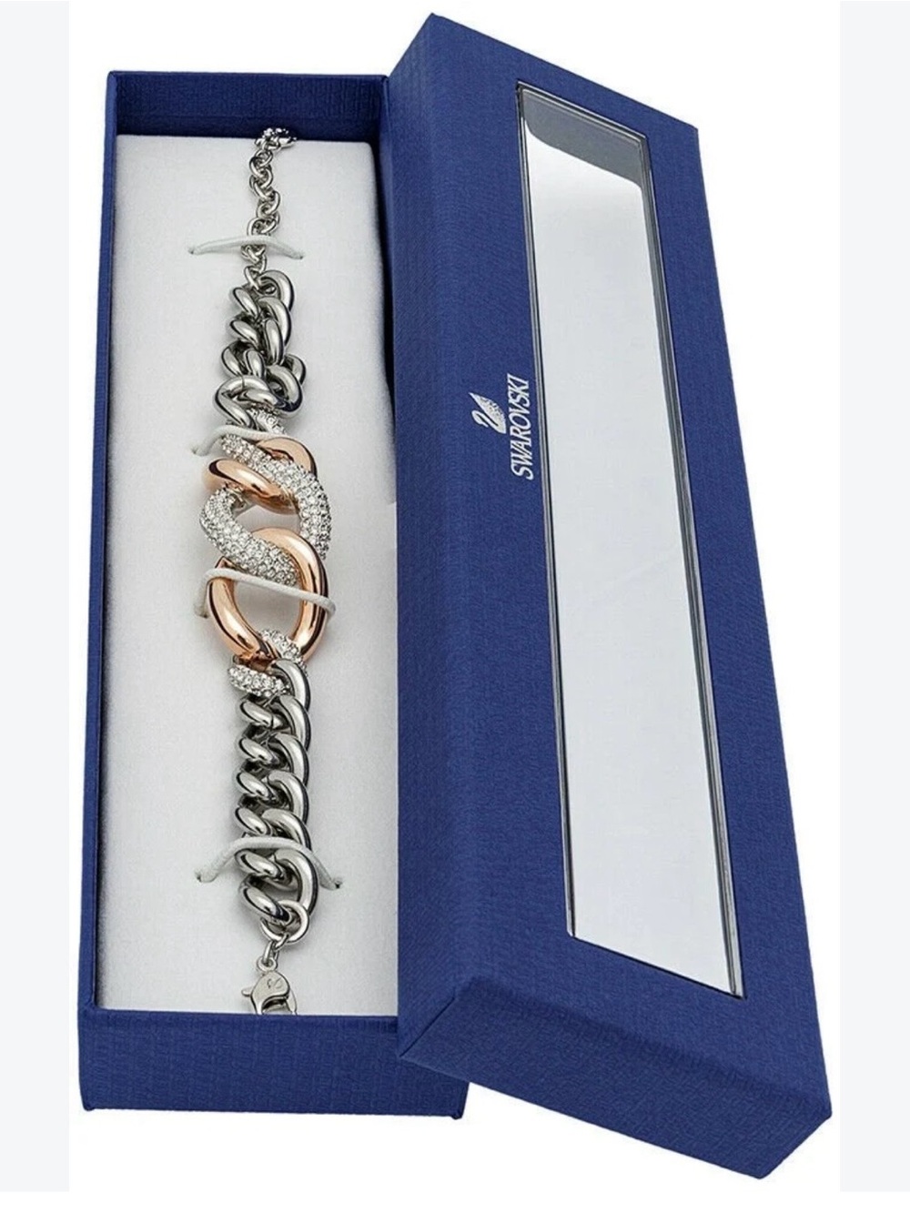 Swarovski Two-Tone Crystal Link Bracelet in Rose Gold and Silver